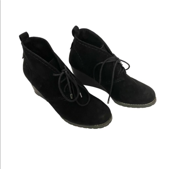 Black Wedge Lace Up SO Ankle Heeled Booties - Picture 1 of 7